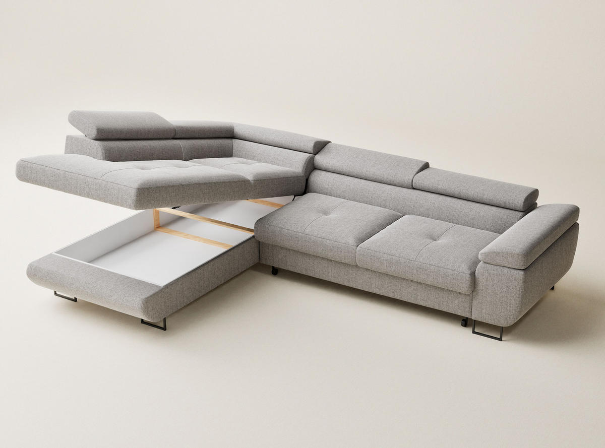 ECKSOFA Concord Beige grau Webstoff - Links Seite - Greige/Schwarz, Holz/Holzwerkstoff (203/277cm) - Maison de Reve