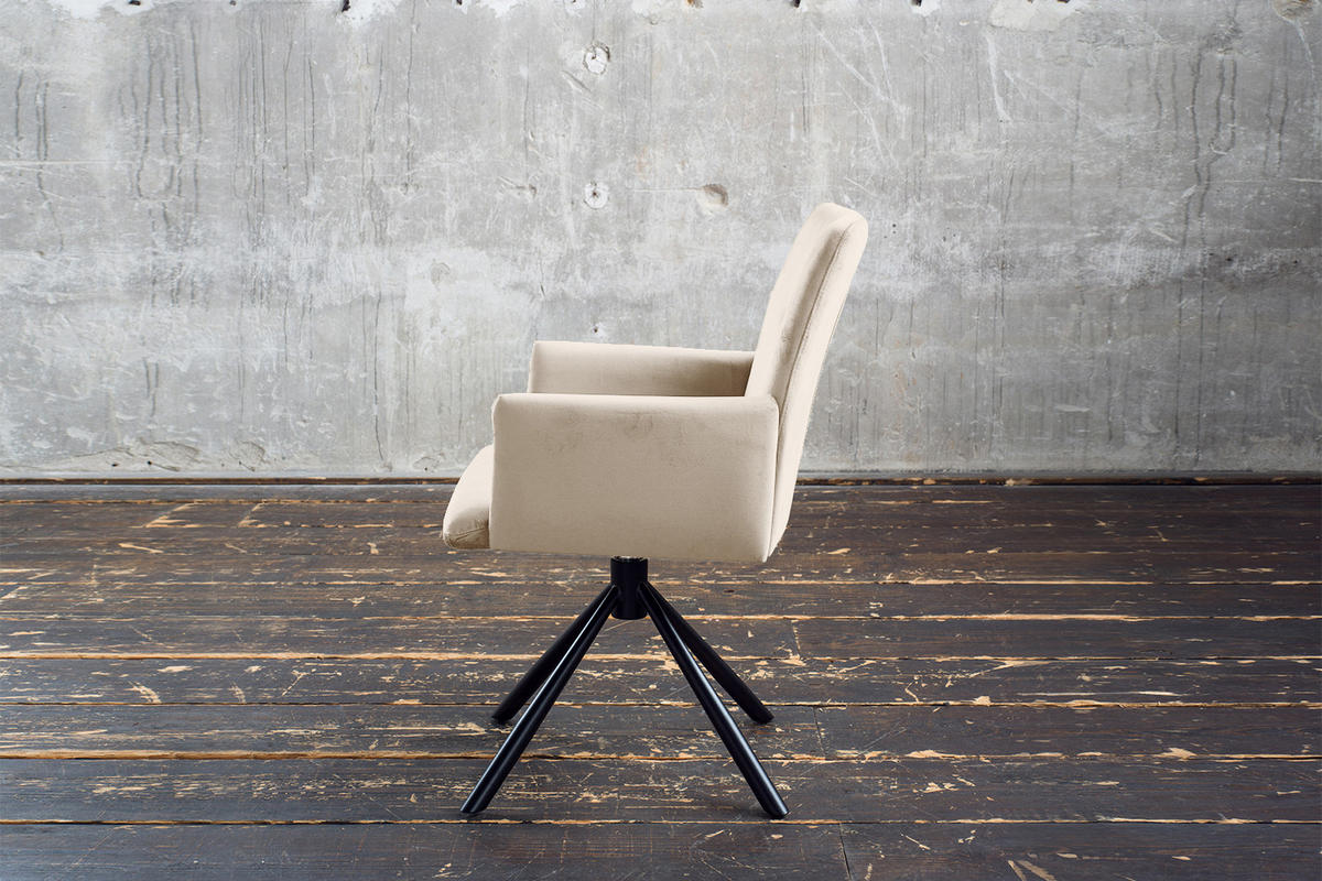 ESSZIMMERSTUHL KYRA Cremeweiß Velvet - Creme/Schwarz, Kunststoff/Textil (64/88/61cm) - KAWOLA