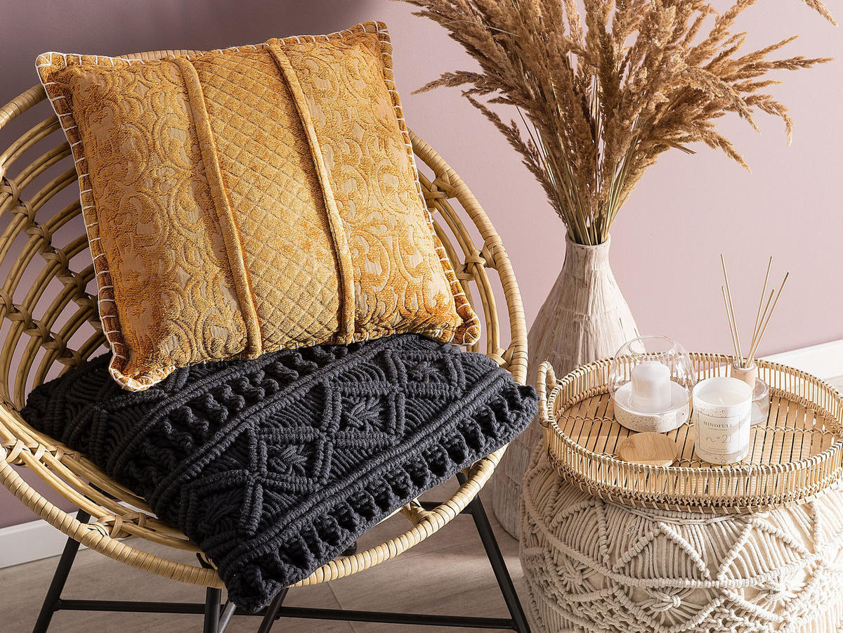 DEKOKISSEN 2er-Set Senfgelb 45/45 cm Kavalam - Dunkelgelb, Naturmaterialen/Textil (45/45cm) - Beliani