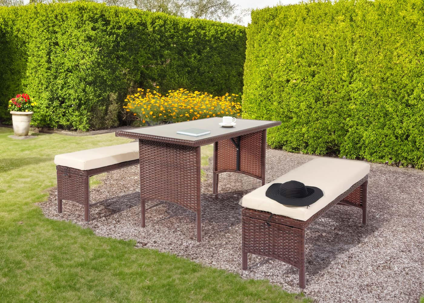 POLY-RATTAN SITZBANK Braun - Braun, Kunststoff (112/35/30cm) - MCW