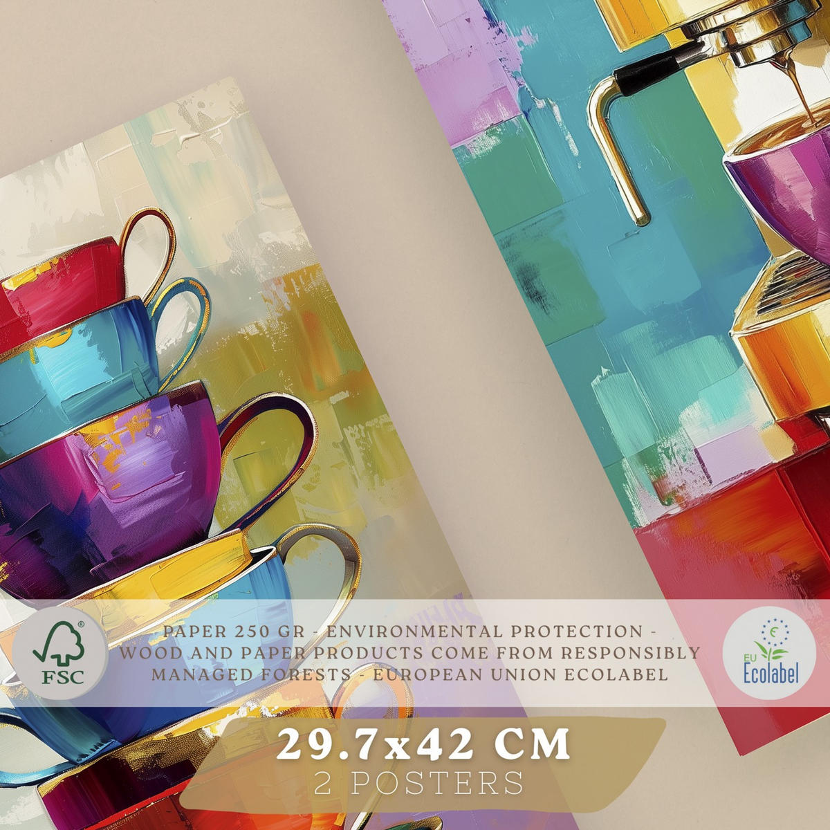PLAKAT Sada 2 Cafe Pop Art A3 bez rámu - čirá, papír (29.7/1/42cm) - Nacnic