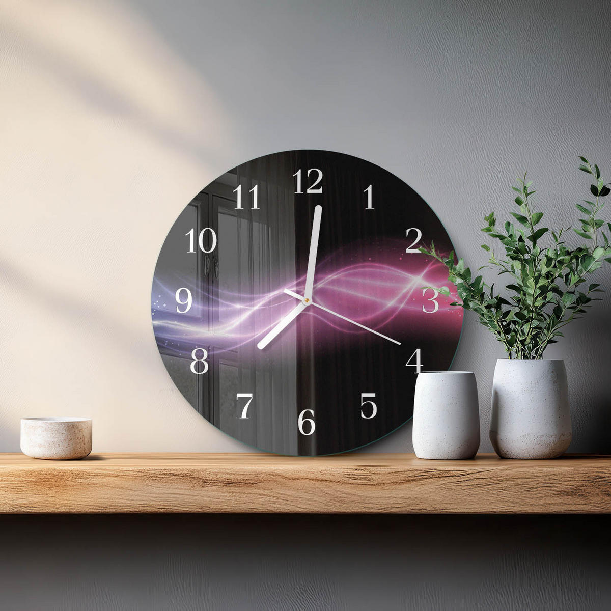 WANDUHR fi30 cm - Abstrakte Linien - Lila, Glas (30/30/0.4cm) - TULUP