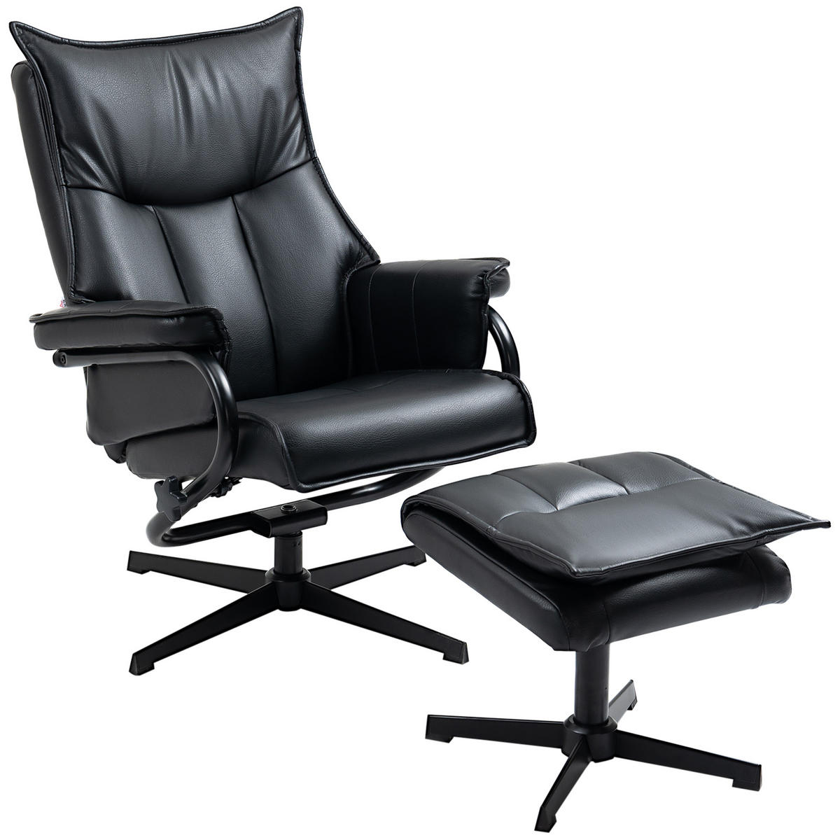 RELAXSESSEL mit Hocker DE-07614 360° drehbar & neigbare Rückenlehne Schwarz - Schwarz, Metall (84/101/75cm) - ComfortXL