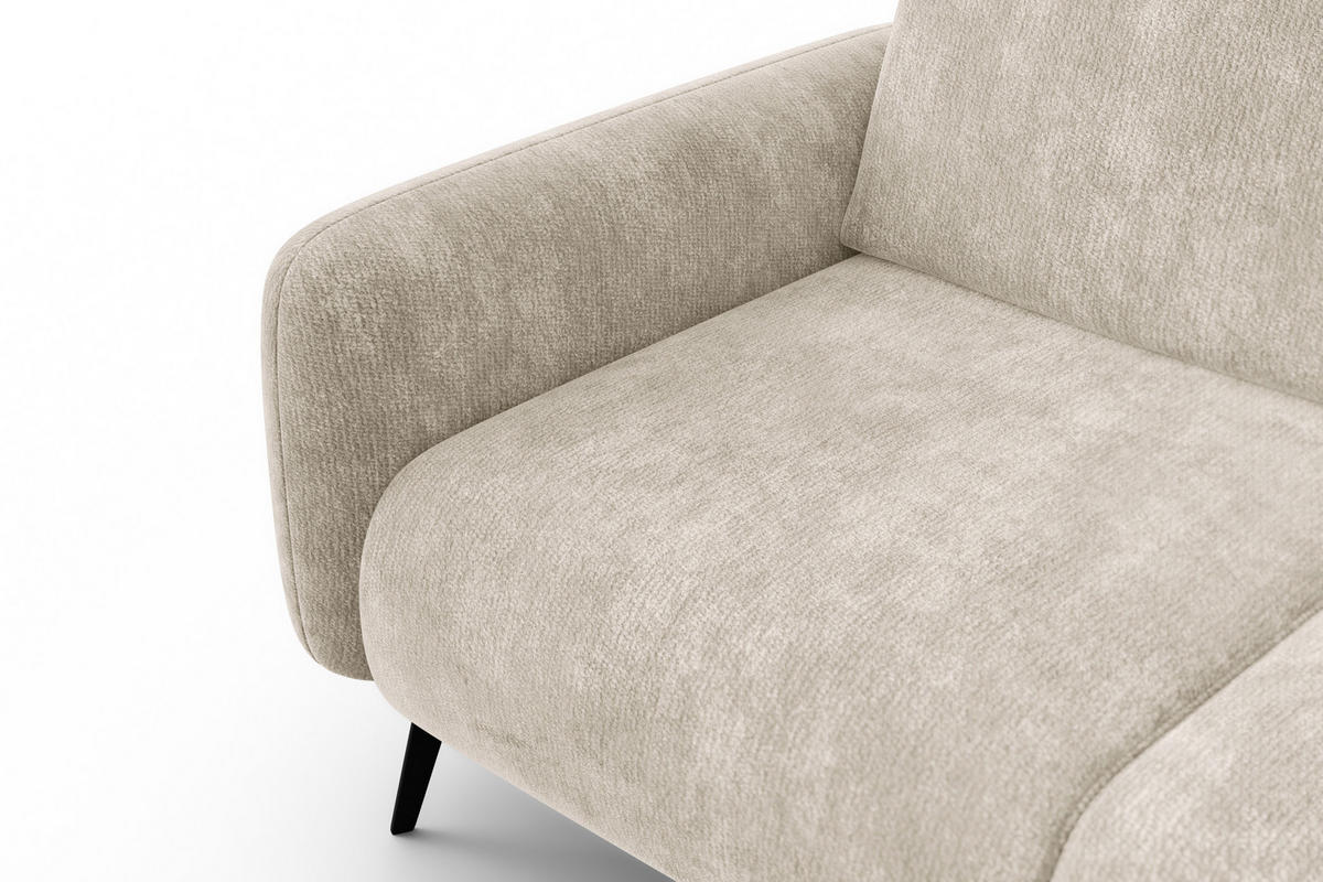SOFA FEBE 2-Sitzer, cremefarbener Chenille-Stoff - Creme/Schwarz, Holz/Textil (160/82/96cm) - Wozimo