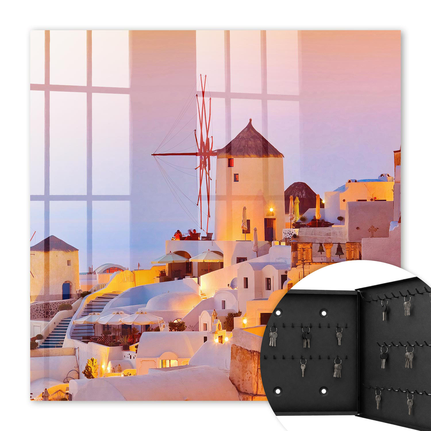 SCHLÜSSELBOX Schwarz 30x30 cm- Türöffnung nach rechts - Griechische Insel - Weiß, Metall (30/30/5cm) - TULUP