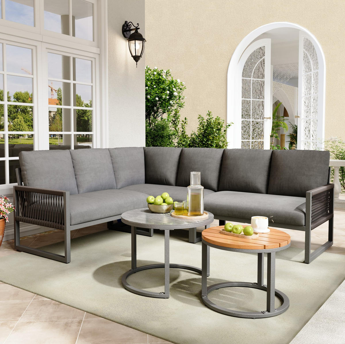 LOUNGEGARNITUR Grau aus Metall und Polyester 5er Set - Grau, Metall - OKMYHOME