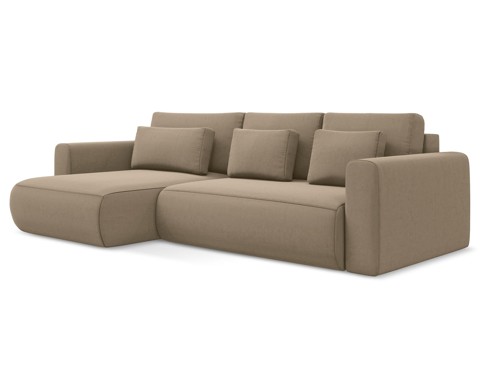 ECKSOFA mit Schlaffunktion Samt Stoff Beige - Beige/Creme, Kunststoff/Textil (149/278cm) - Makamii