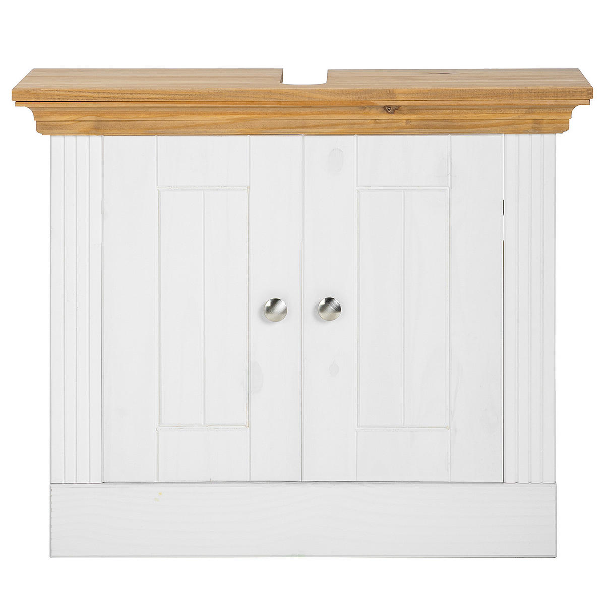 MASSIVER WASCHBECKENUNTERSCHRANK - Kiefer massiv - Silberfarben/Weiß, Holz/Metall (73/61/33cm) - home24