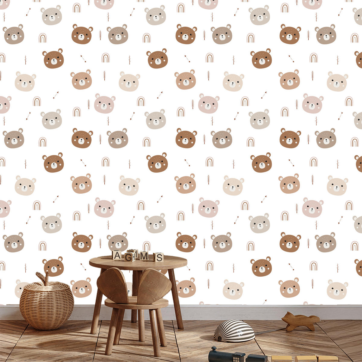 VLIESTAPETE Bären und Regenbogen – Braun, Beige, Weiß – 50x1000 cm - Beige/Braun, Papier (50/1000cm) - Muralo