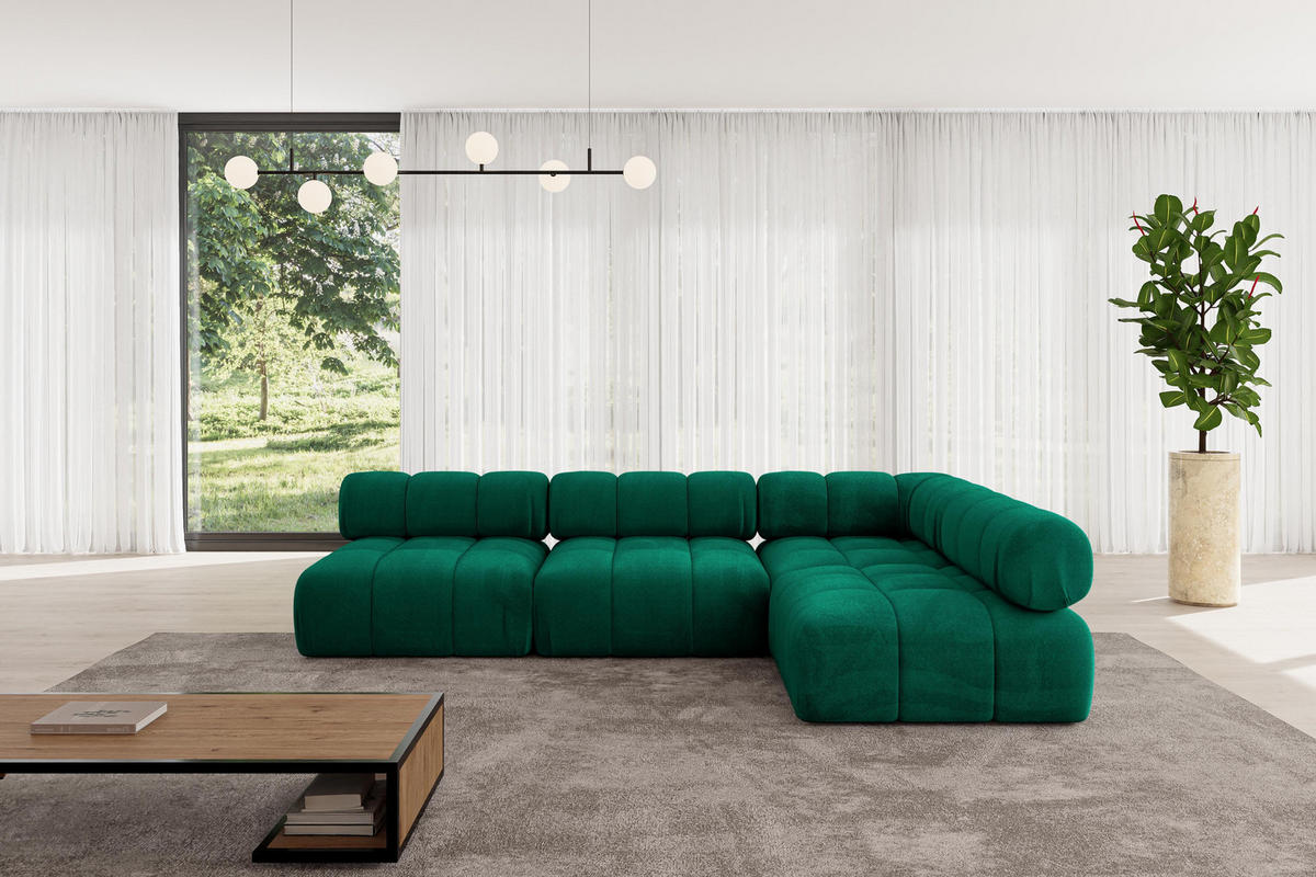 ECKSOFA modulares Sofa Samaro-L2 - 285x190x70 cm Dunkelgrün Velours - Dunkelgrün, Holzwerkstoff/Textil (285/190cm) - ALTDECOR
