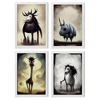 POSTER Set mit 4 Vierbeiner Tier im T Burton Goth Stil A3 Weißer Rahmen - Weiß, Papier (29.7/3cm) - Nacnic