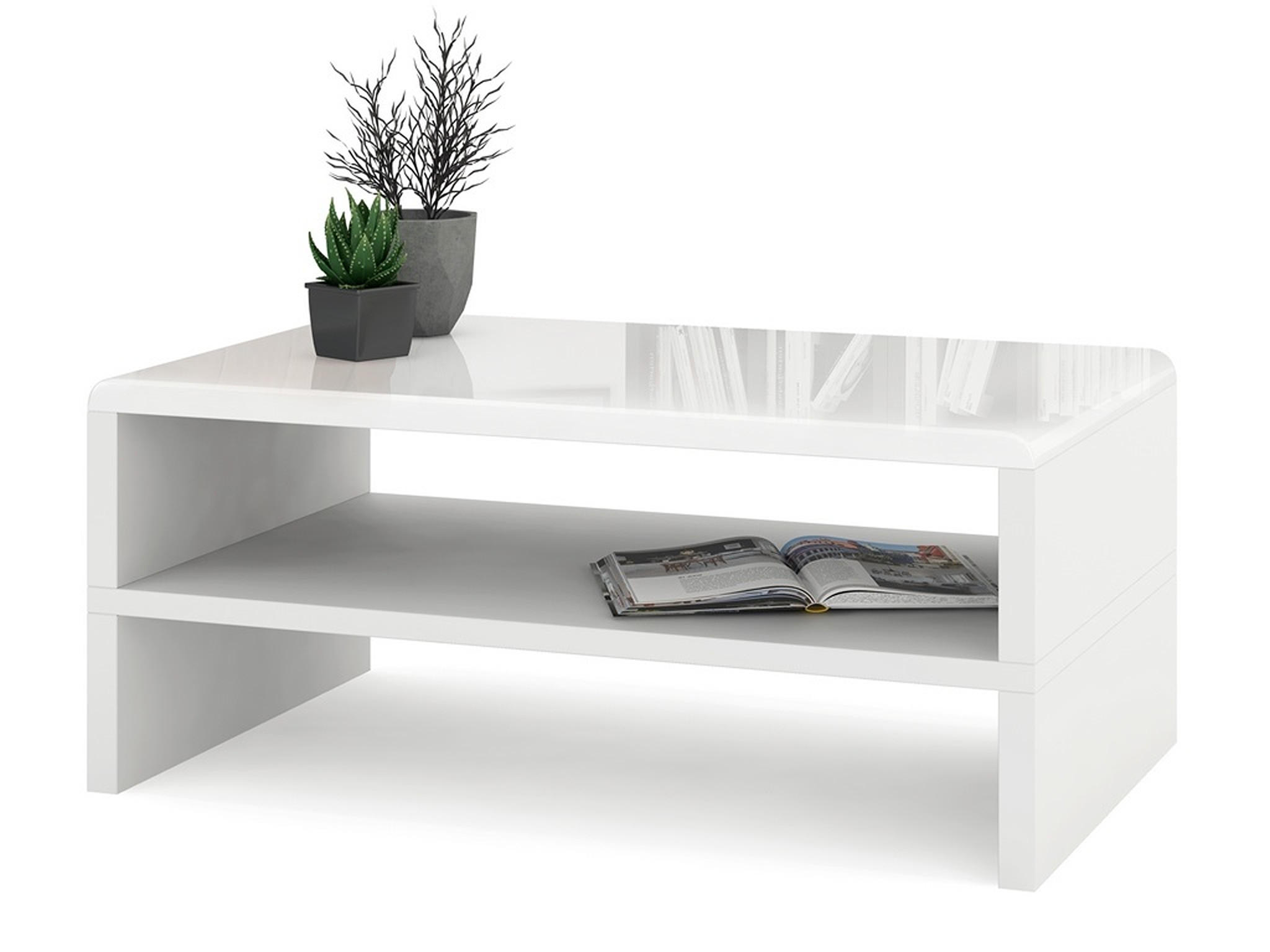 designimpex Couchtisch Weiß Hochglanz, Weiß 100x43x60 cm