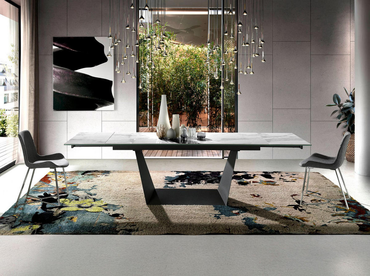 ESSTISCH Ausziehbarer Esstisch Rechteckig porzellanmarmor aus schwarzer Stahl 180/90/75 cm - Schwarz/Weiß, Stein/Metall (90/180/75cm) - ANGEL CERDA