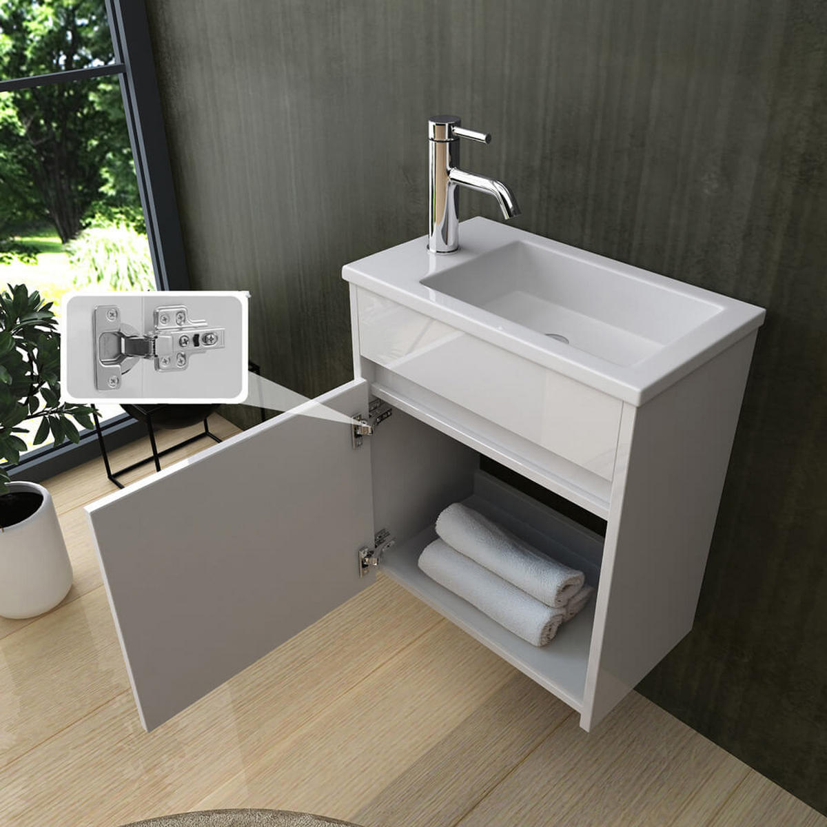 BADMÖBEL Komplettset BORKUM – Weiß - Weiß, Holzwerkstoff/Textil (45/48/25.5cm) - Home Deluxe