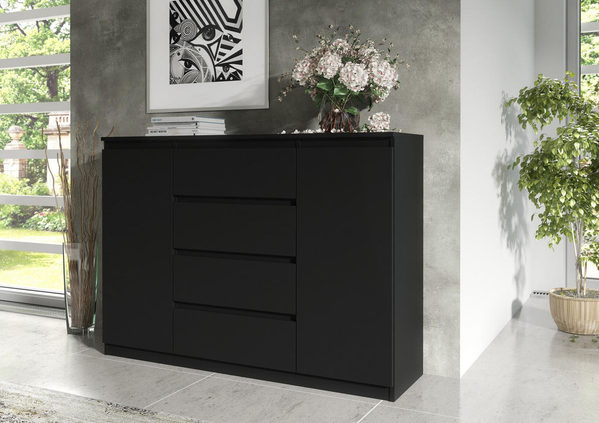 KOMMODE Schwarz 120/102/39 - Schwarz, Holzwerkstoff (120/102/39cm) - RAUMHIRSCH FURNITURE