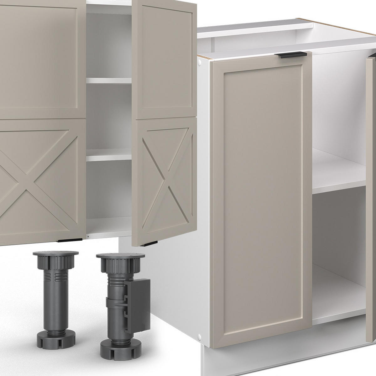 KÜCHENZEILE Fame-Line GrauBeige/Weiß 300 cm mit Hochschrank, AP Eiche - Weiß/Grau, Holzwerkstoff (300/81.6/60cm) - Vicco