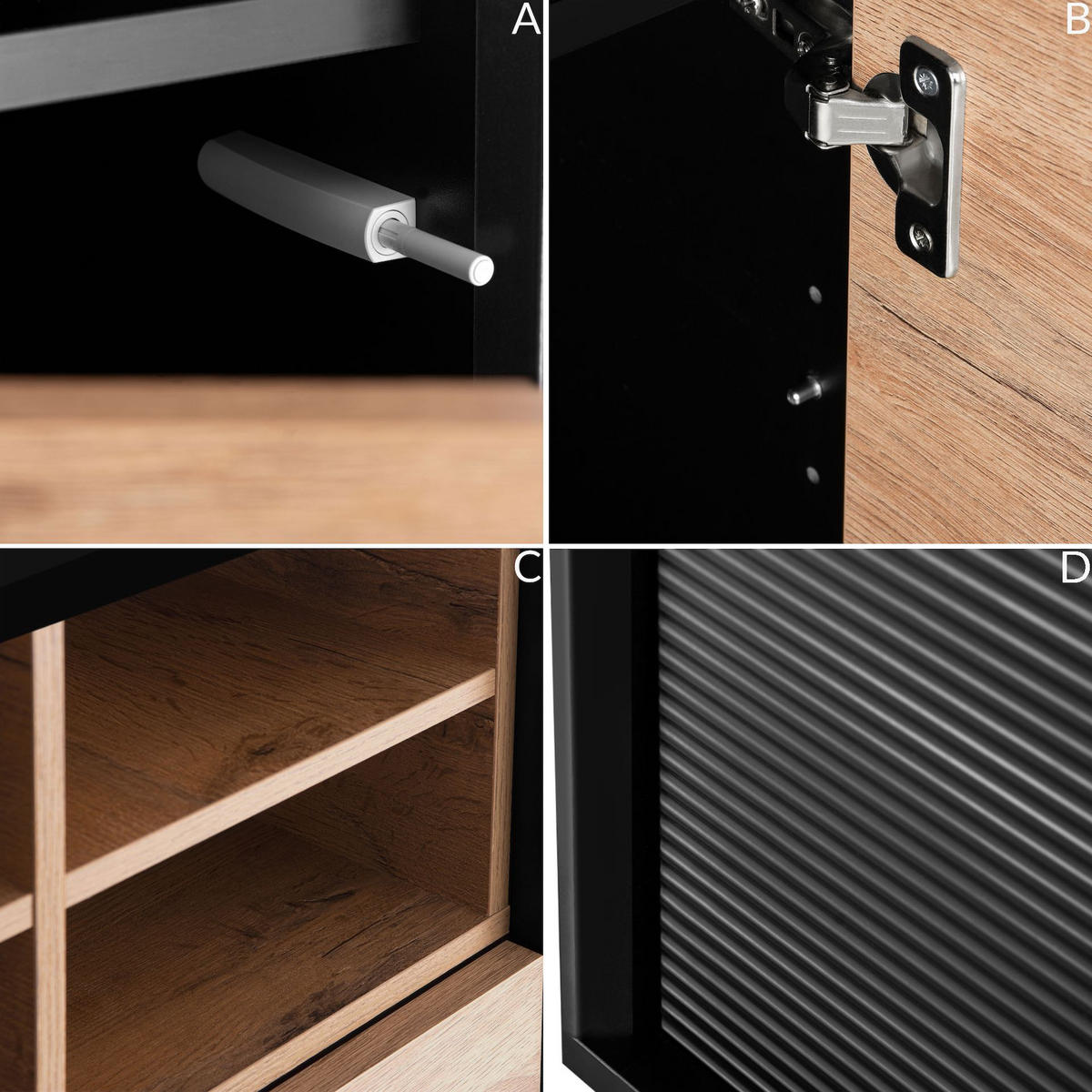 REGAL LOFTY Kreuzeinlage, schwarz / Eiche natur - Eichefarben/Multicolor, Holzwerkstoff (52/135/41cm) - KONSIMO®