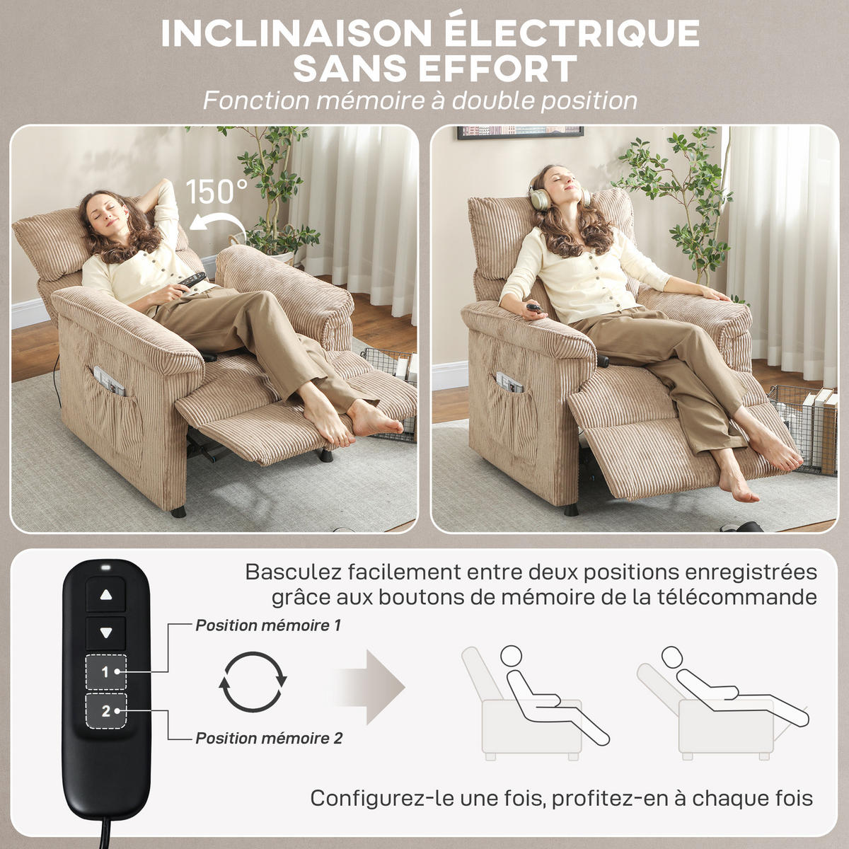 MASSAGESESSEL Braun mit Massagefunktion, Heizfunktion und Liegefunktion 94/86/105 cm - Braun, Textil (94/105/86cm) - PANGIVO