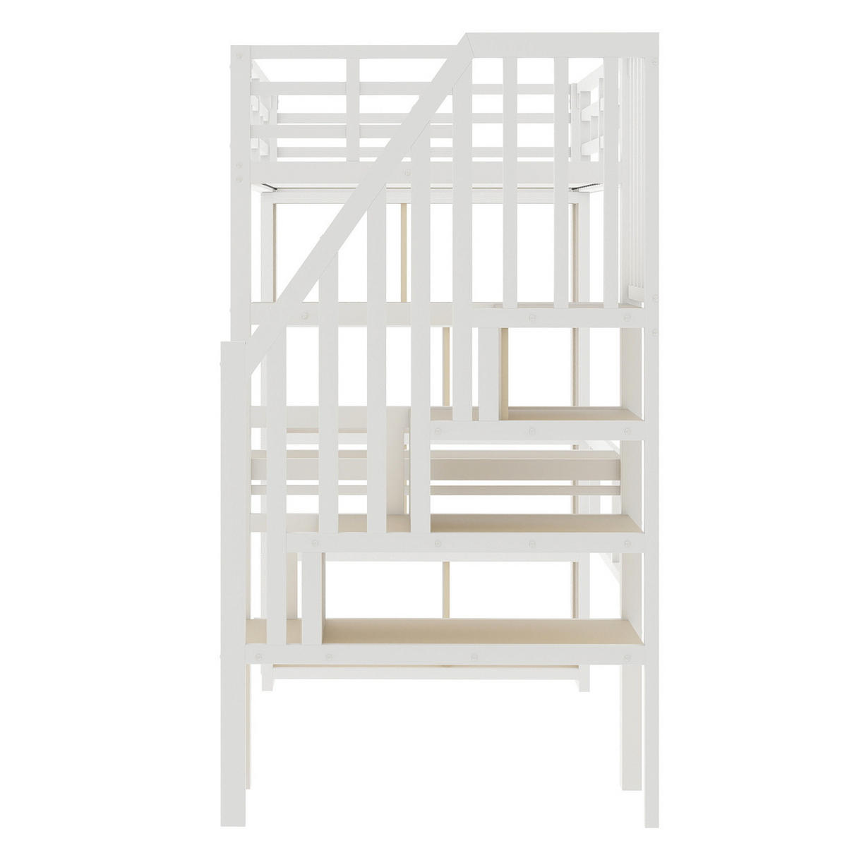 HOCHBETT aus Metall und MDF 90x200 cm Weiß mit Schreibtisch, Stauraumtreppe und LED-Beleuchtung - Weiß, Metall (90/200cm) - IVMEU