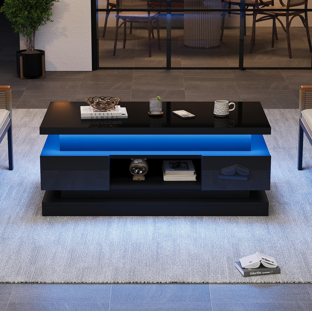 COUCHTISCH 100/50/40 cm höhenverstellbar mit LED-Beleuchtung, USB-Anschluss und 2 Schubladen, Schwarz - Schwarz, Holzwerkstoff (100/50/40cm) - Redom