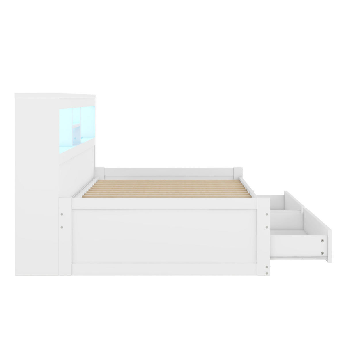 POLSTERBETT aus Spanplatte 90x200 cm in Weiß mit LED-Beleuchtung & USB-Ladefunktion - Weiß, Holzwerkstoff (90/200cm) - Modfu