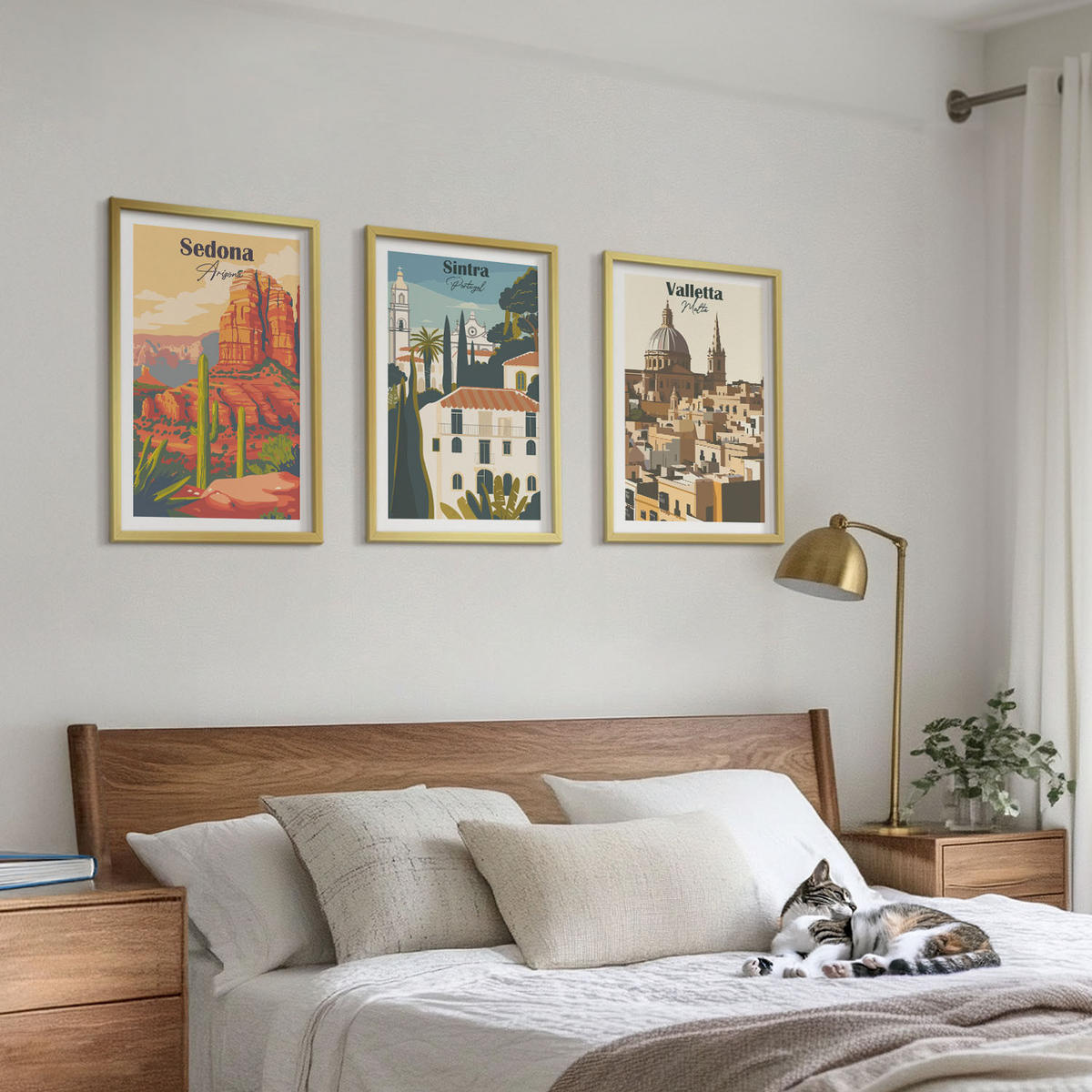BILDER SET 3er Set - 40x60 cm Goldrahmen - Ansichten Sedona Sintra Valletta Retro - Goldfarben, Kunststoff (40/60cm) - TULUP