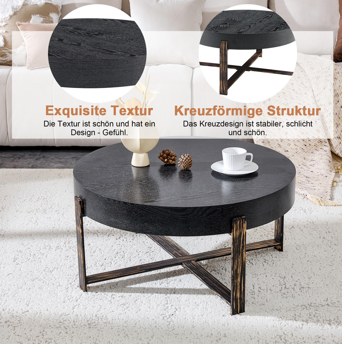 KLUBSKA miza 68 cm črna, MDF/kov, retro industrijska - črna, leseni material (68/68/36cm) - BEAOK