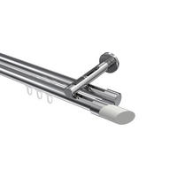 INNENLAUF-GARDINENSTANGEN-SET Siteno Verano 260 cm (geteilt in 2 x 130 cm), 2-läufig, 20 mm Ø Chrom - Chromfarben/Weiß, Metall (260cm) - INTERDECO