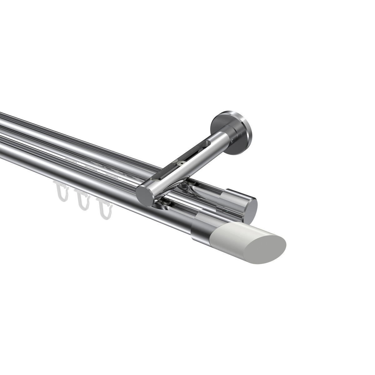 INNENLAUF-GARDINENSTANGEN-SET Siteno Verano 260 cm (geteilt in 2 x 130 cm), 2-läufig, 20 mm Ø Chrom - Chromfarben/Weiß, Metall (260cm) - INTERDECO