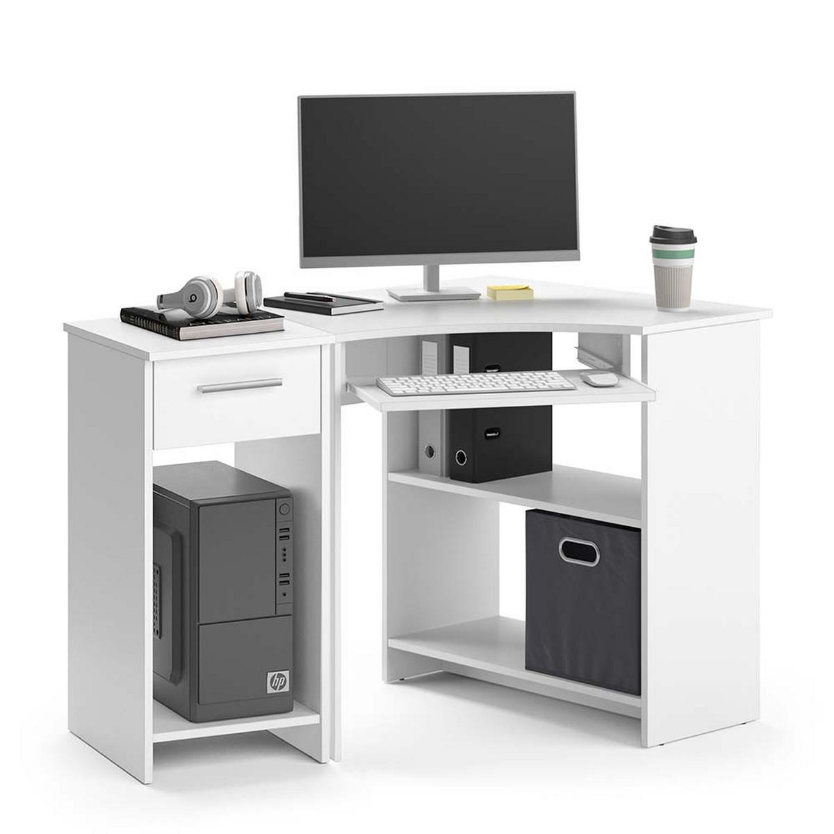 ECKSCHREIBTISCH Odin Weiß 83 x 76 cm Set mit PC-Schrank - Weiß, Holzwerkstoff (76/83/77cm) - Vicco