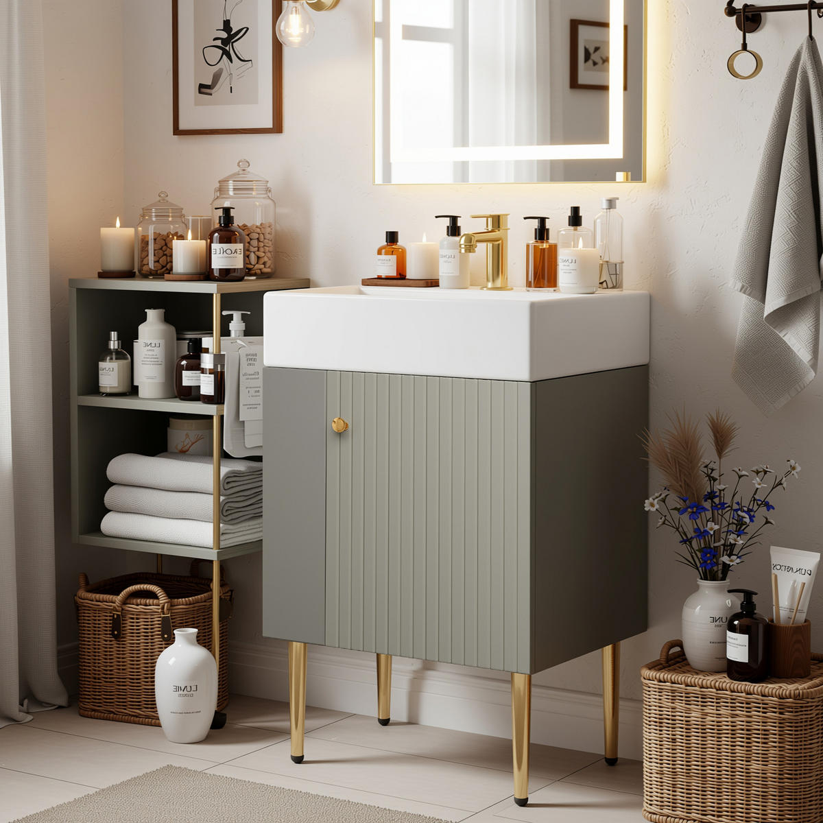 WASCHTISCHKOMBI Hellgrau mit Keramikbecken - Grau, Holzwerkstoff (55/91/31cm) - Urban Meuble