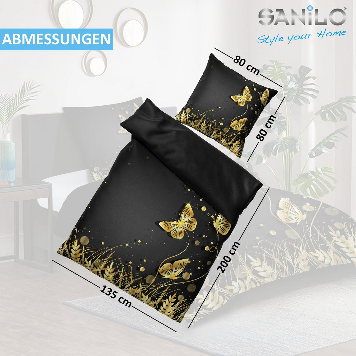 BETTWÄSCHE 2-teilig Silhouette - Schwarz, Naturmaterialien (135/200cm) - Sanilo