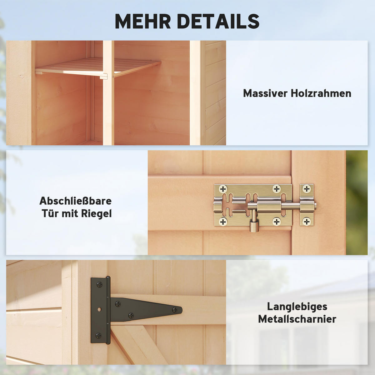 GARTENHAUS, Gerätehaus mit Asphaltspitze, Geräteschuppen mit Regalböden Tanne - Fichtefarben, Holz (56/115/75cm) - Outsunny