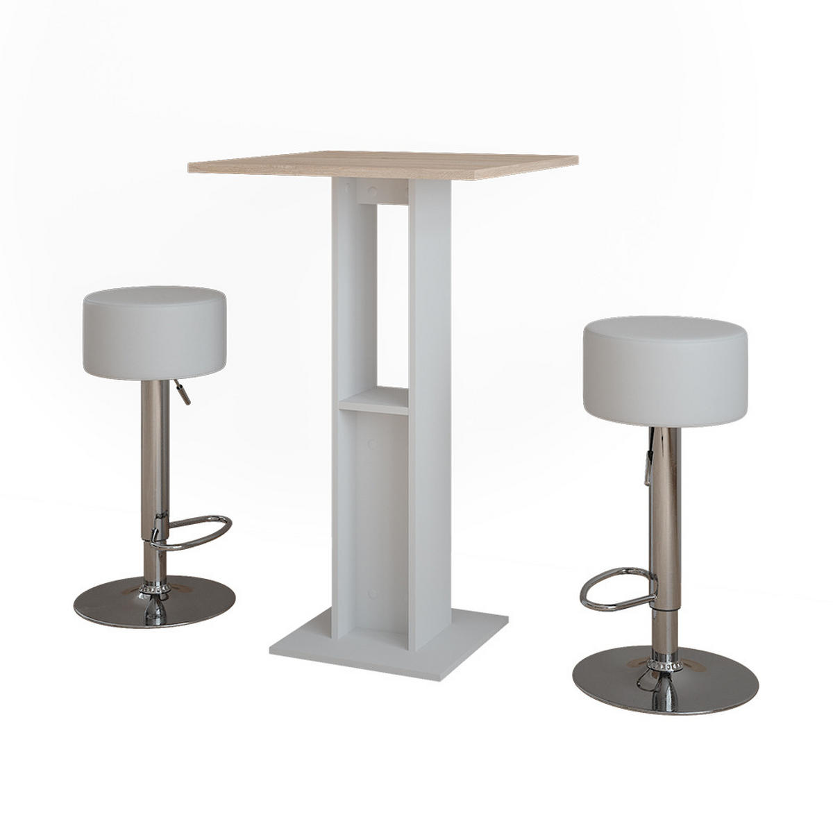 STOJACÍ BAROVÝ STŮL SE ŽIDLEMI Repose Bílá/Sonoma - bílá, kompozitní dřevo (65/65/106cm) - Vicco