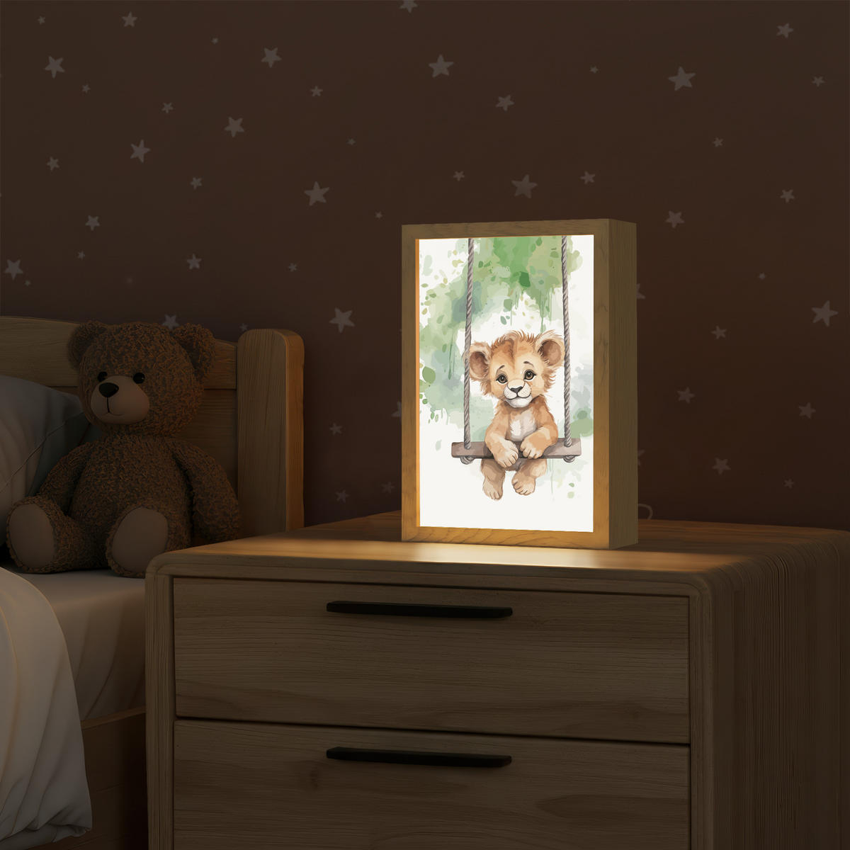 WANDLEUCHTE Löwe - Tier - Kinder - Dschungel 20x30 cm - Weiß, Holzwerkstoff (20/30/8cm) - OnlyWow
