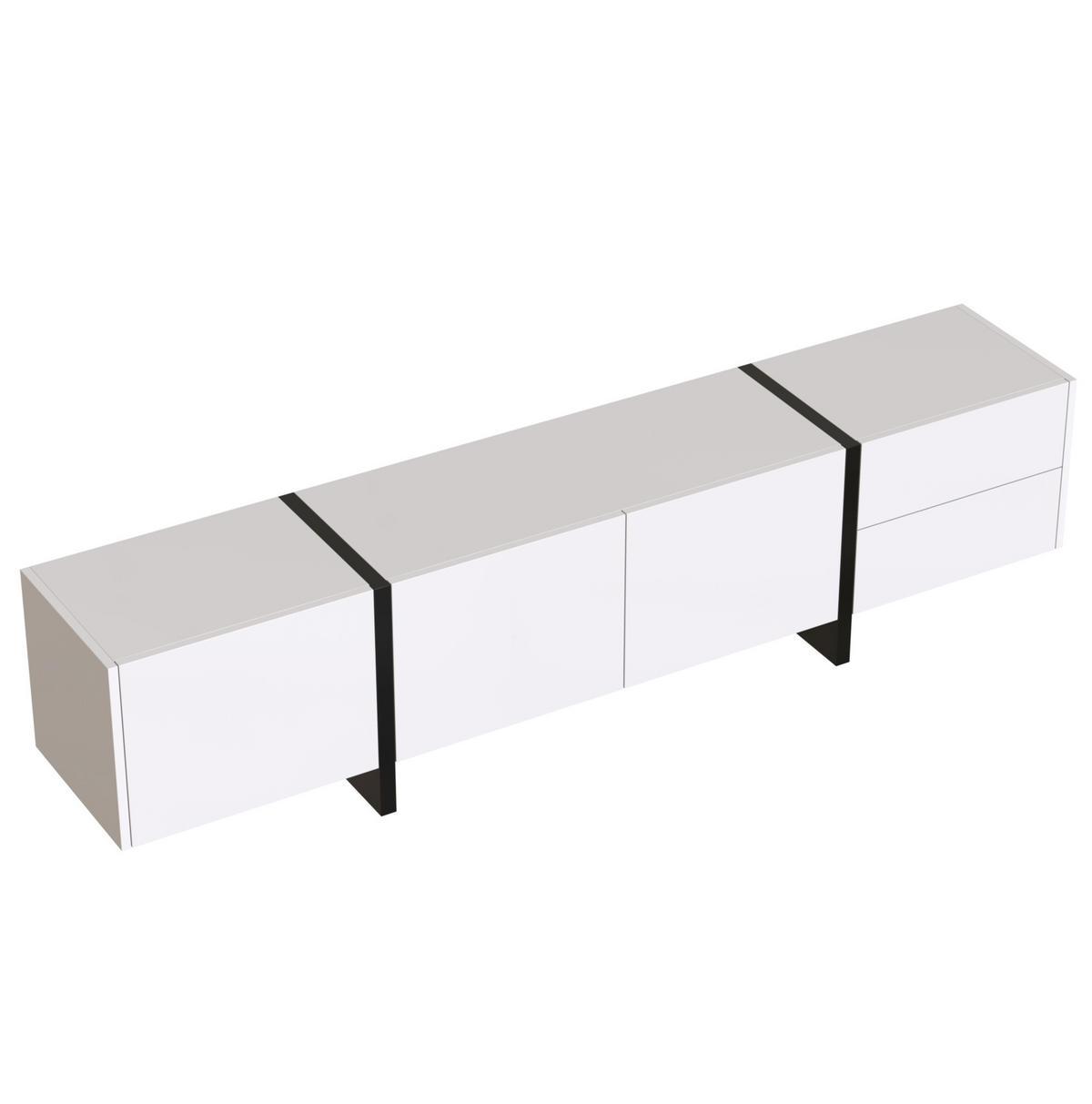 TV ormarić 190/35/45 cm bijelo-crni od iverice s 3 vrata i 2 ladice - bijela, drvni materijal (190/35/45cm) - OKWISH