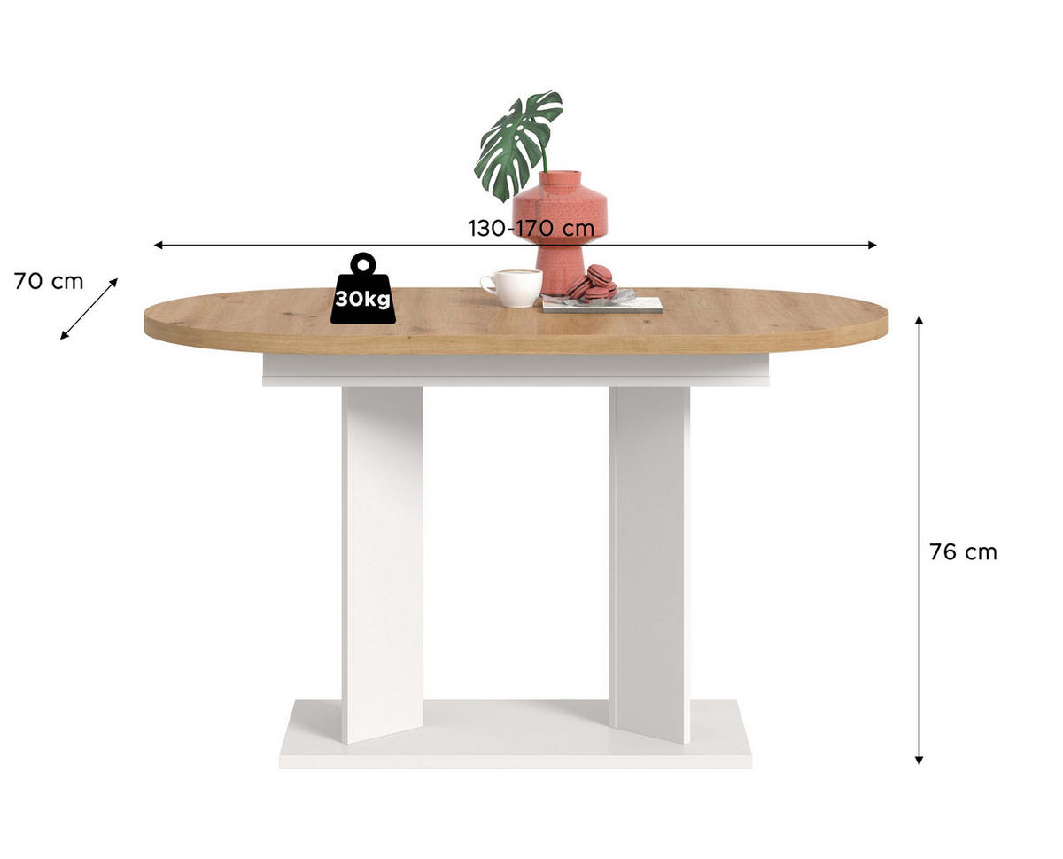 ESSTISCH Gunnar (B/H/T: ca. 170/76/70 cm) in weiß/Artisan Eiche Nachbildung - Weiß, Holzwerkstoff (70/170/76cm)