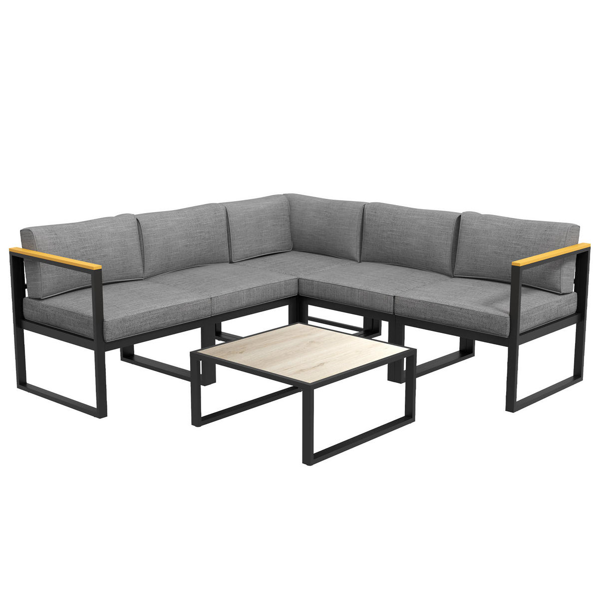 LOUNGEGARNITUR 6-teilig DE-13398 Schwarz/Holzoptik - Grau, Metall - ComfortXL