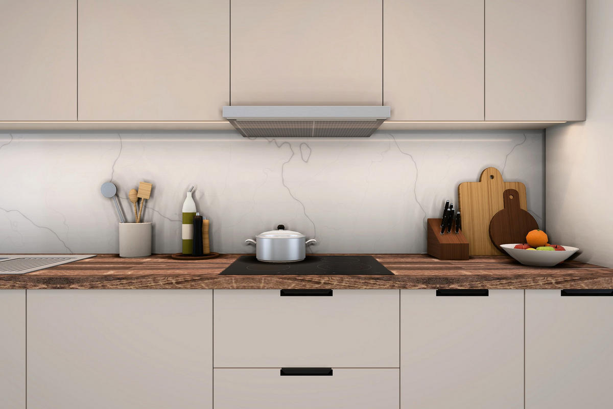 KÜCHENZEILE Sorento Weiß & Beige – 400 cm – K58-G400 R - Beige/Schwarz, Holzwerkstoff/Metall (400/247/58cm) - ROYAL24_MARKT