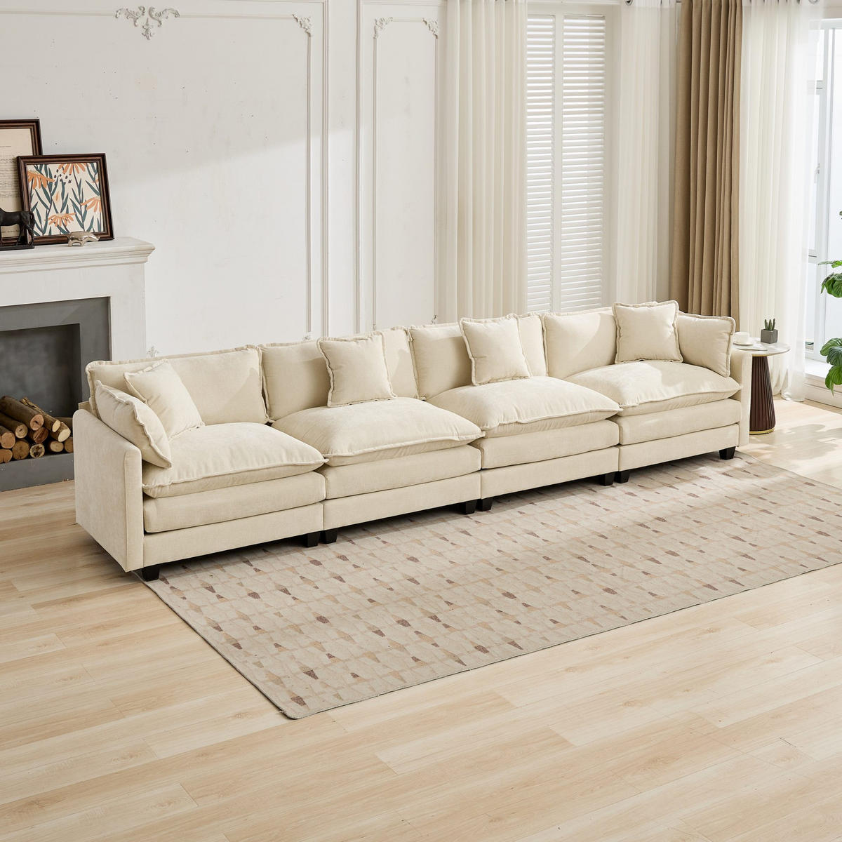 4-SITZER-SOFA aus Chenille mit modularem Design, beige - Beige, Textil (75/84/380cm) - Luhomfu