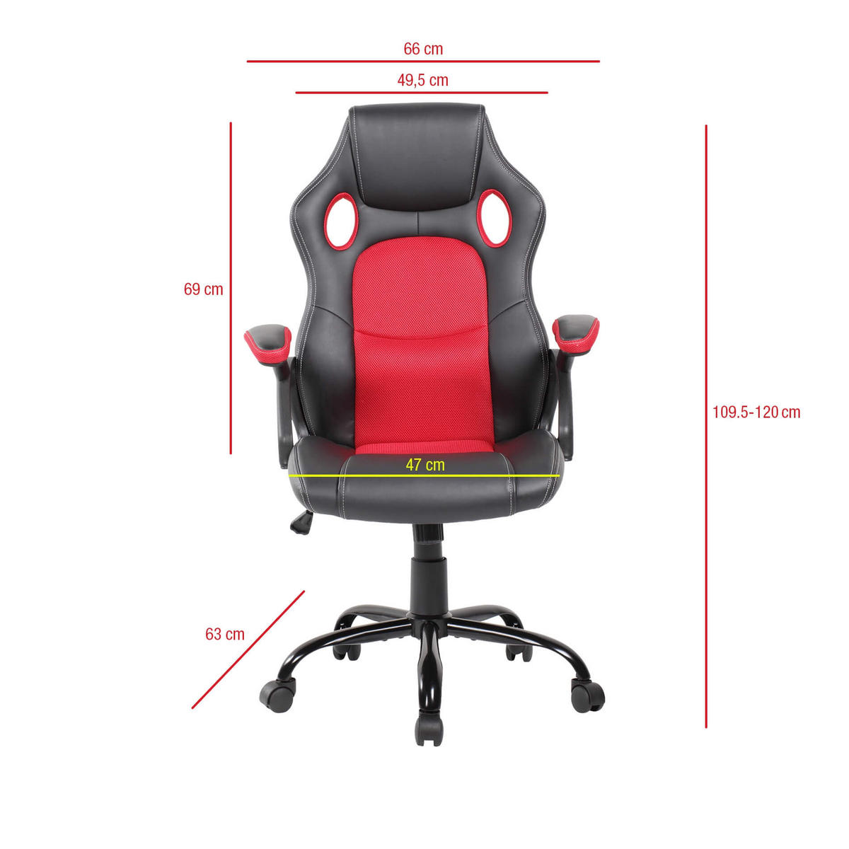 BÜROSTUHL Schwarz 63/66/120 cm - Rot/Schwarz, Textil (63/120/66cm) - Mobili Rebecca