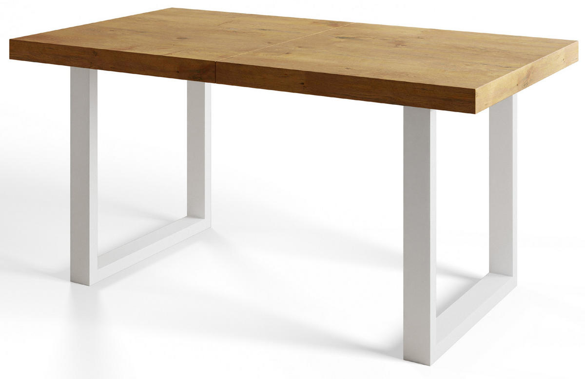 ESSZIMMERTISCH LOFT-U 160X90X77 cm, Farbe: LANCELOT, mit Metallbeinen in Farbe Weiß - Beige/Weiß, Holzwerkstoff (160/90/77cm) - Alpi-Möbel