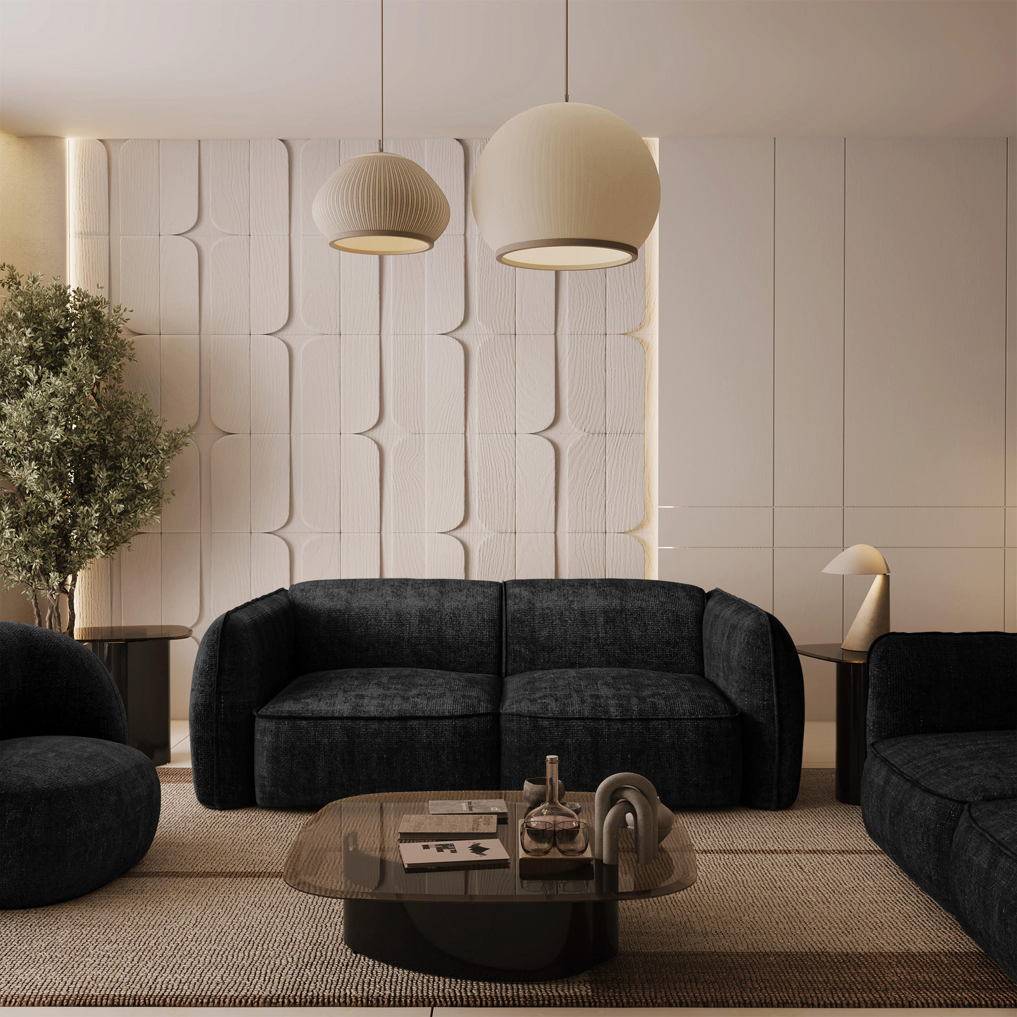 SOFA 4-SITZER Rastervelours Dunkles Anthrazit 230cm - Anthrazit, Textil (230/74/90cm) - Sia Home