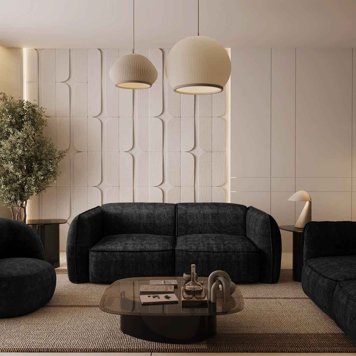 SOFA 4-SITZER Rastervelours Dunkles Anthrazit 230cm - Anthrazit, Textil (230/74/90cm) - Sia Home