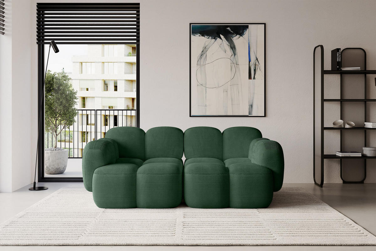 2-SITZER modulares Sofa Miko-S1 214x118x75 cm Grün Cord - Waldgrün/Schwarz, Holzwerkstoff/Kunststoff (214/75/118cm) - ALTDECOR