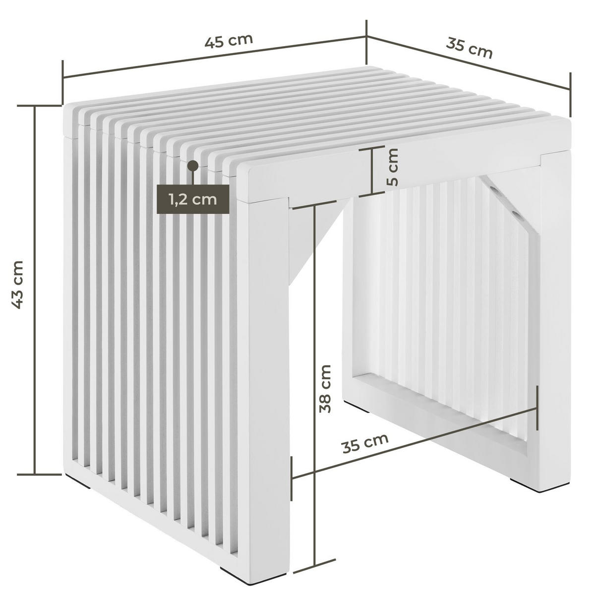 HOCKER Ribb, Belastbarkeit 350 kg, weiß - Weiß, Holz (45/43/35cm) - tectake