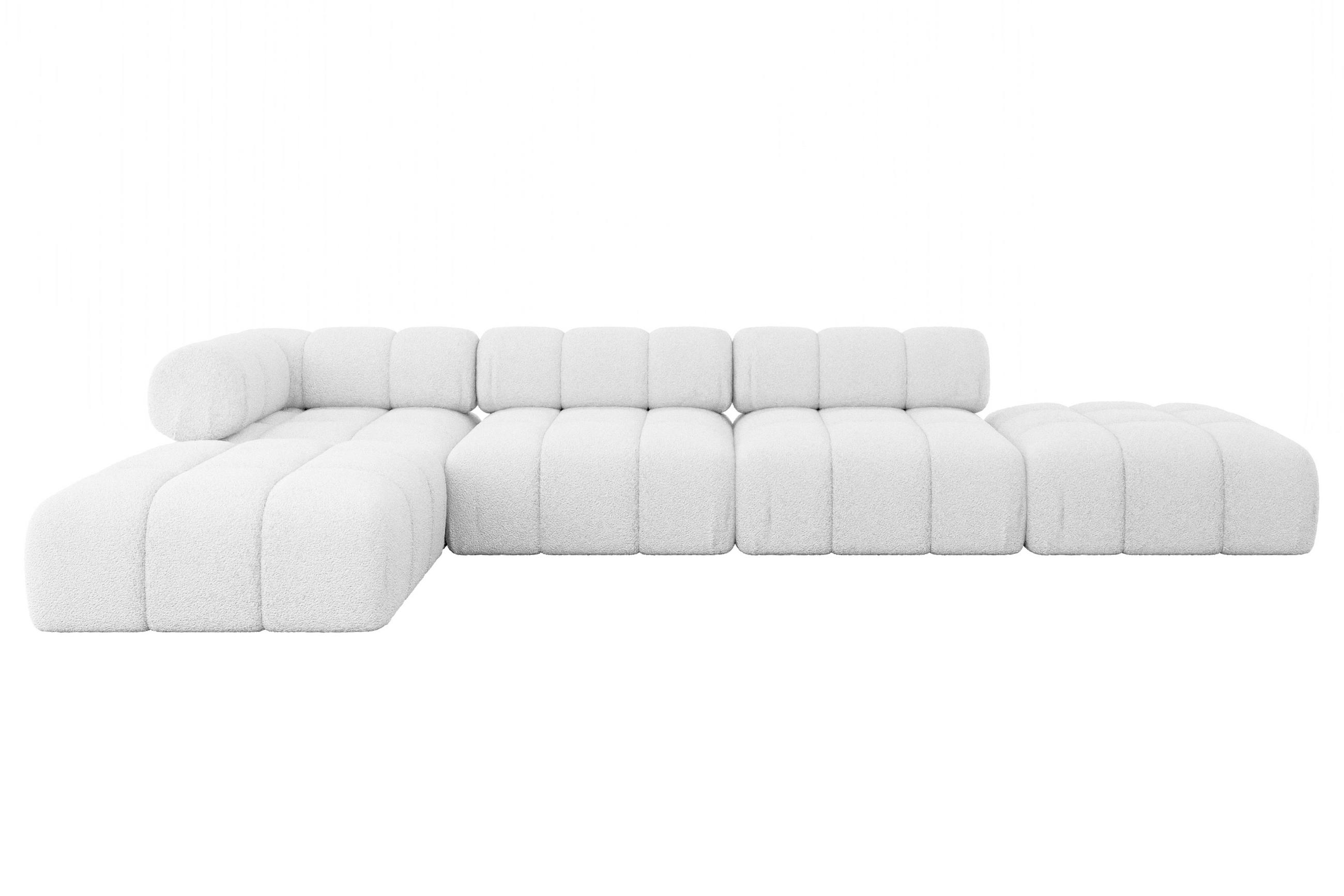 ECKSOFA modulares Sofa Kerru-L2 - 380x190x70 cm Weiß Bouclé - Weiß, Holzwerkstoff/Textil (380/190cm) - ALTDECOR