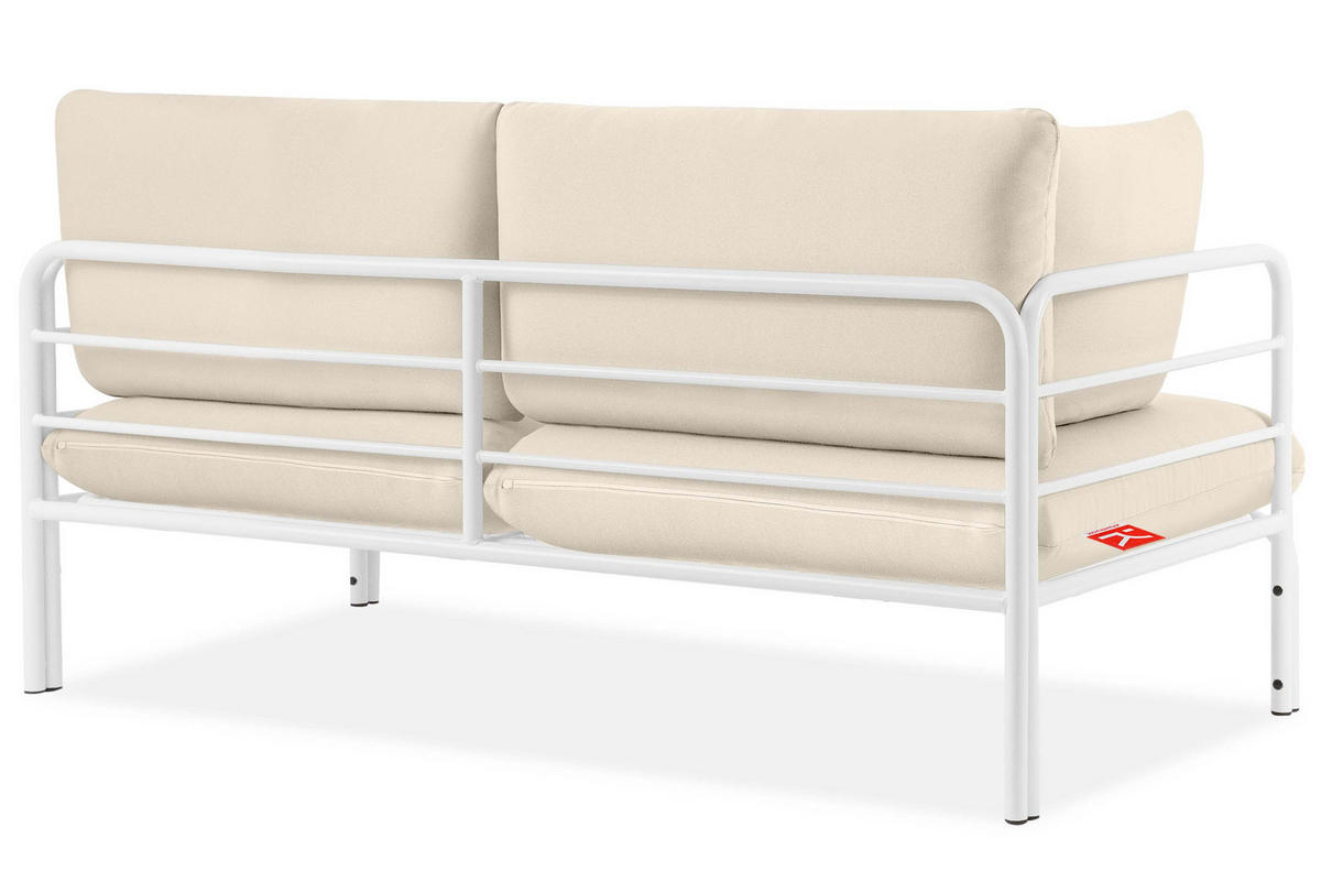 GARTENSOFA RAMBE 2-Personen mit Kissen, Weiß/Cremeweiß - Creme/Weiß, Textil/Metall (150/80/80cm) - KONSIMO®