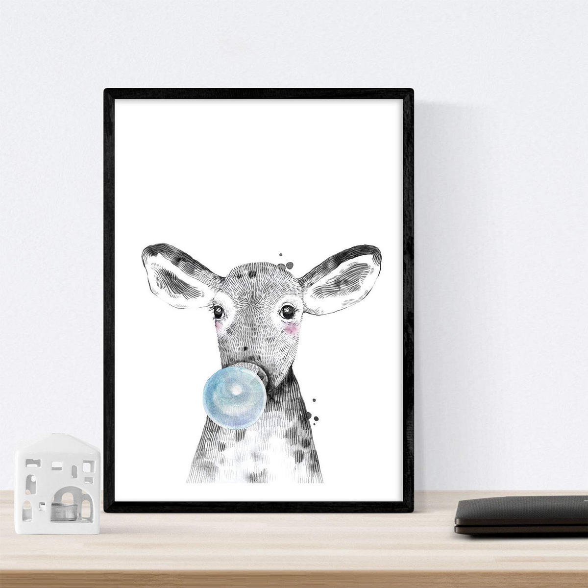 POSTER Set Mit 6 Tiere Babys Mit Kaugummi Zebra Rino Deer Kuhpferd Und Flamme A3 Rahmenlos - Klar, Papier (29/3cm) - Nacnic