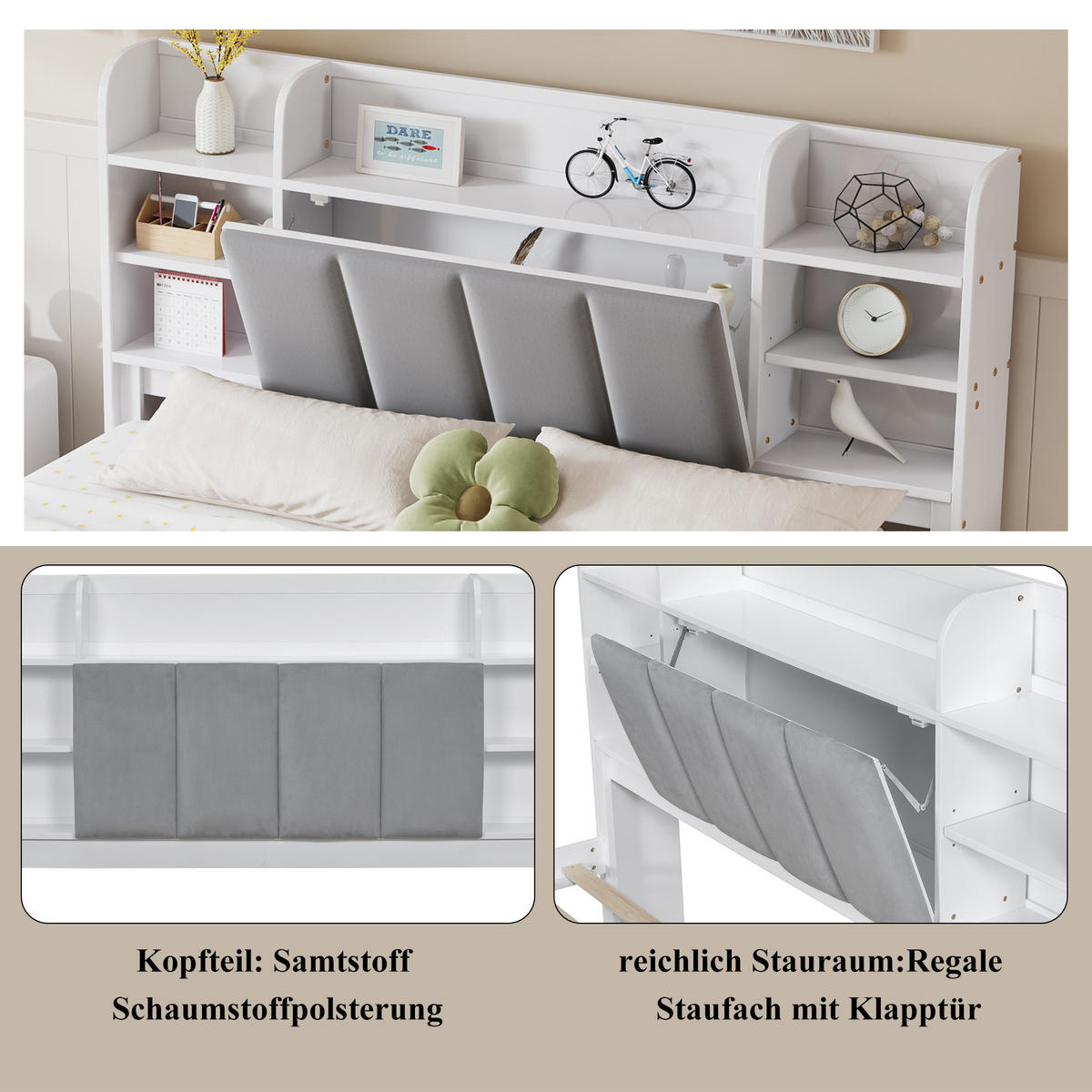 DOPPELBETT 160x200 mit Schubladen in Weiß - Weiß, Holz (160/200cm) - KOMHTOM